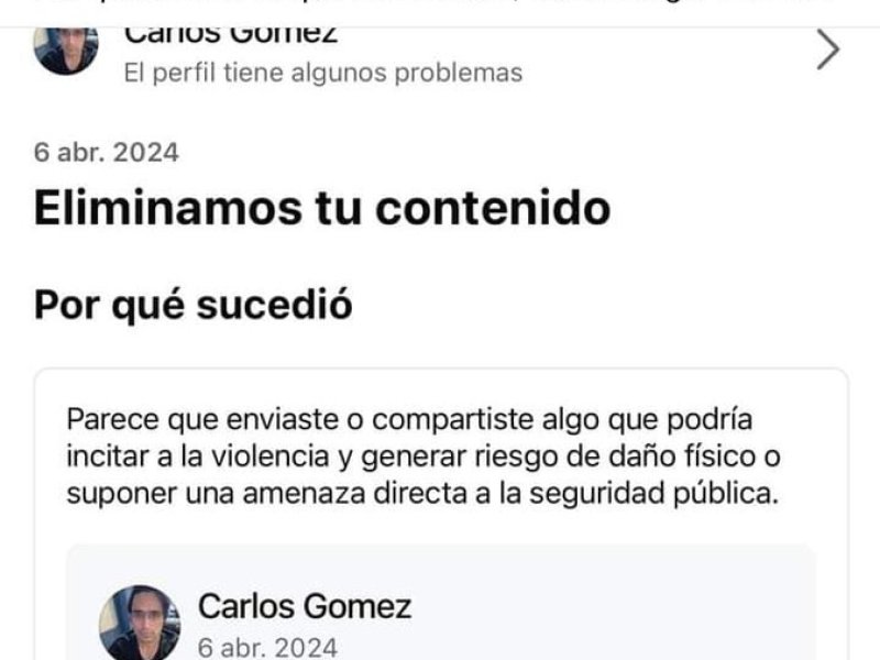 facebook elimino mi publicacion contra ecuador